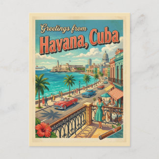 Greetings from Havana Cuba Vintage Postcard 