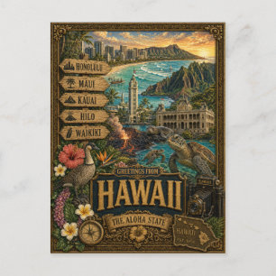 Greetings From Hawaii Vintage Retro Art Postcard