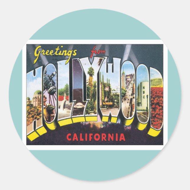 Greetings From Hollywood California Classic Round Sticker (Front)
