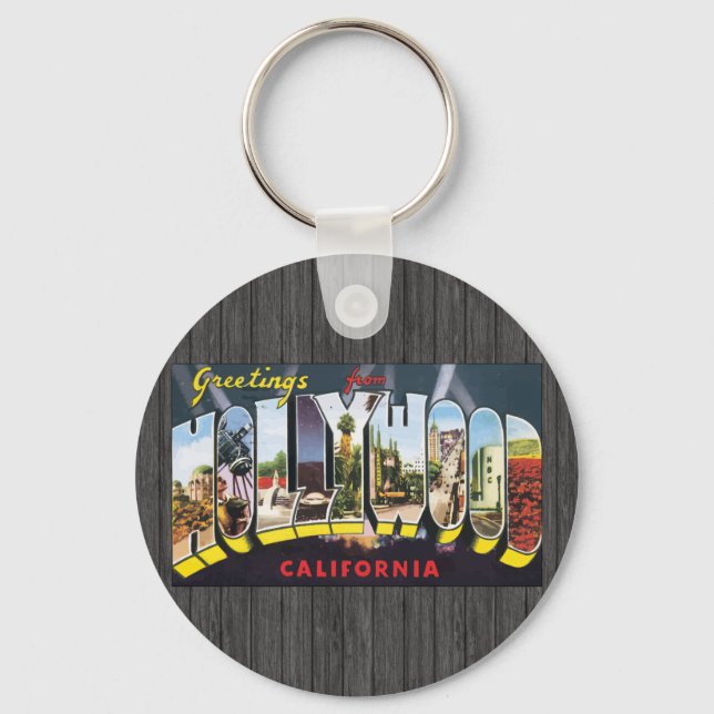 Greetings From Hollywood California, Vintage Key Ring (Front)