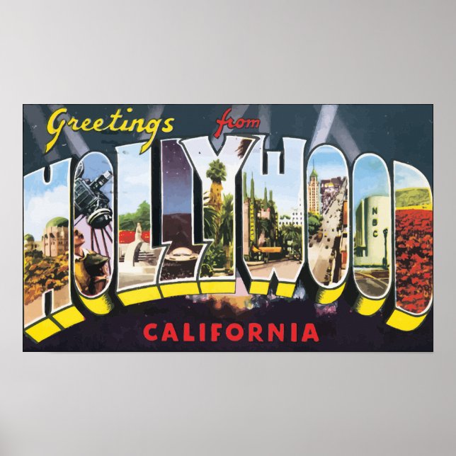 Greetings From Hollywood California, Vintage Poster (Front)
