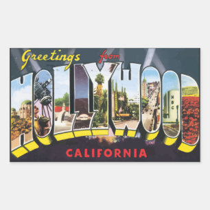 Greetings From Hollywood California, Vintage Rectangular Sticker