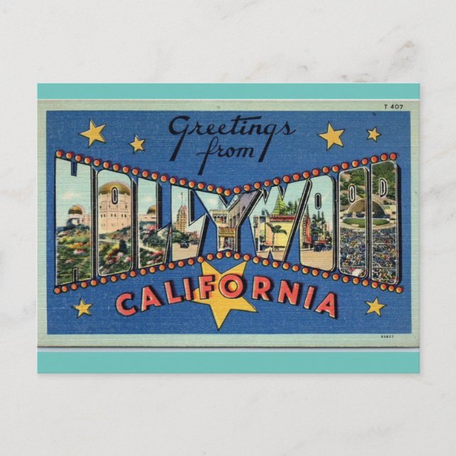 Greetings from Hollywood California vintage travel Postcard (Front)