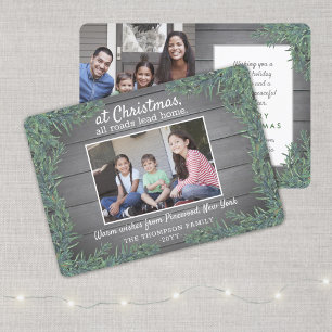 Greetings From Home Christmas Greenery Wood Photo Holiday Card