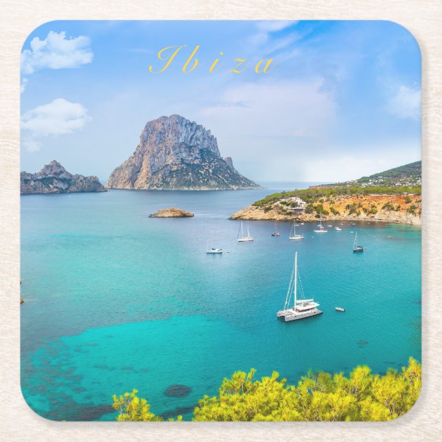 Greetings from Ibiza Square Paper Coaster (Front)