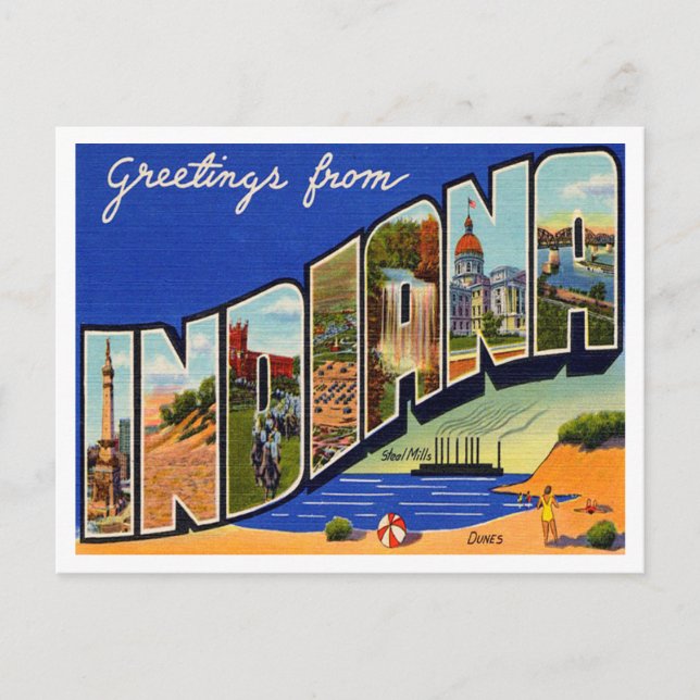 Greetings from Indiana Vintage Travel Postcard (Front)