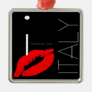 Greetings from Italy Red Lipstick Love Kiss Metal Tree Decoration