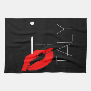 Greetings from Italy Red Lipstick Love Kiss Tea Towel