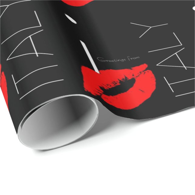 Greetings from Italy Red Lipstick Love Kiss Wrapping Paper (Roll Corner)