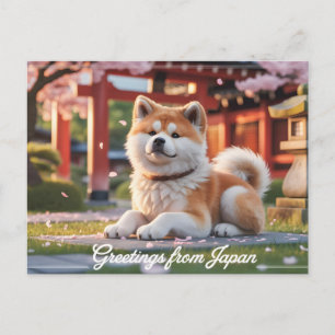 "Greetings from Japan" Akita Inu Holiday Postcard