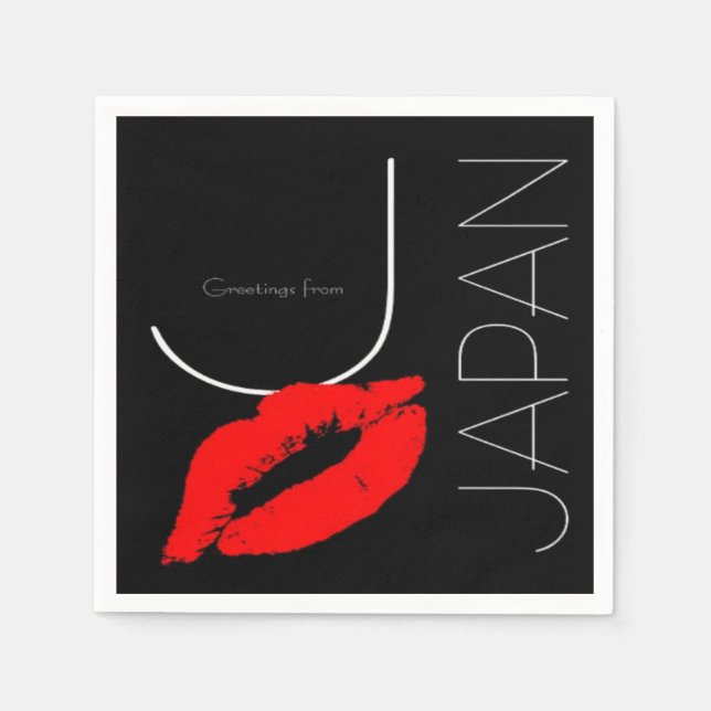 Greetings from Japan Japanese Red Lipstick Kiss Napkin (Front)