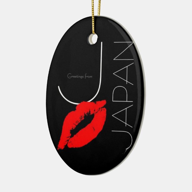 Greetings from Japan Red Lipstick Kiss Black Ceramic Tree Decoration (Left)