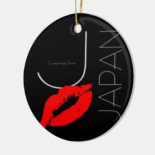Greetings from Japan Red Lipstick Kiss Black Ceramic Tree Decoration