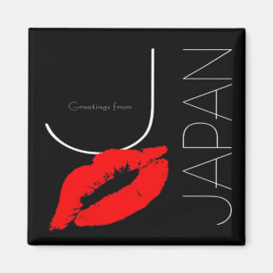 Greetings from Japan Red Lipstick Kiss Black Magnet
