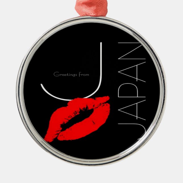 Greetings from Japan Red Lipstick Kiss Black Metal Tree Decoration (Front)