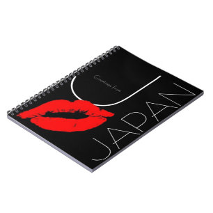 Greetings from Japan Red Lipstick Kiss Black Notebook