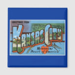 Greetings from Kansas City! Magnet<br><div class="desc">Remember those long road trips when you were a kid? Your little brother wouldn't stop asking,  "Are we there yet?". Relive your childhood with this great classic post card from Kansas City. Retro and awesome,  it features the world-famous landmarks of the Heart of America!</div>