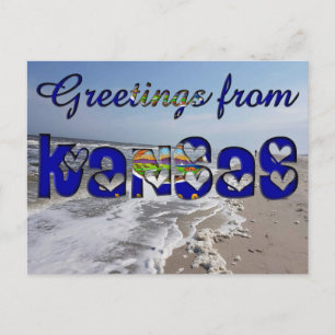Greetings from Kansas State Flag Hearts USA Postcard