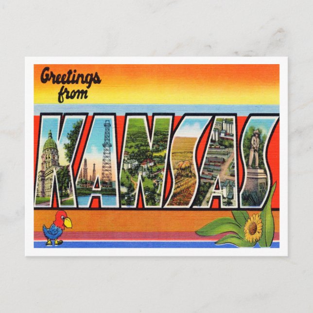 Greetings from Kansas Vintage Travel Postcard (Front)