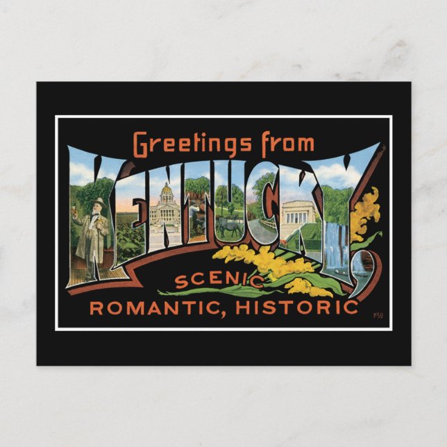 Greetings from Kentucky Historic Romantic Vintage Postcard (Front)