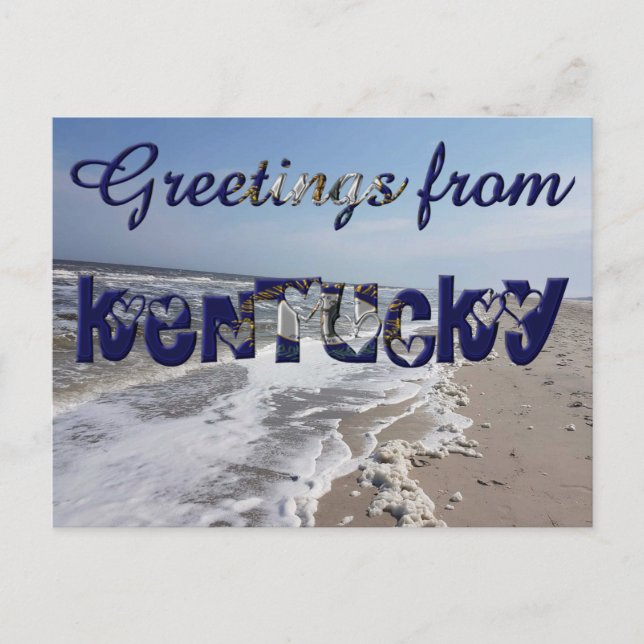 Greetings from Kentucky State Flag Hearts USA Postcard (Front)