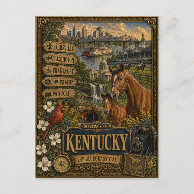 Greetings From Kentucky | Vintage Retro Art Postcard (Front)