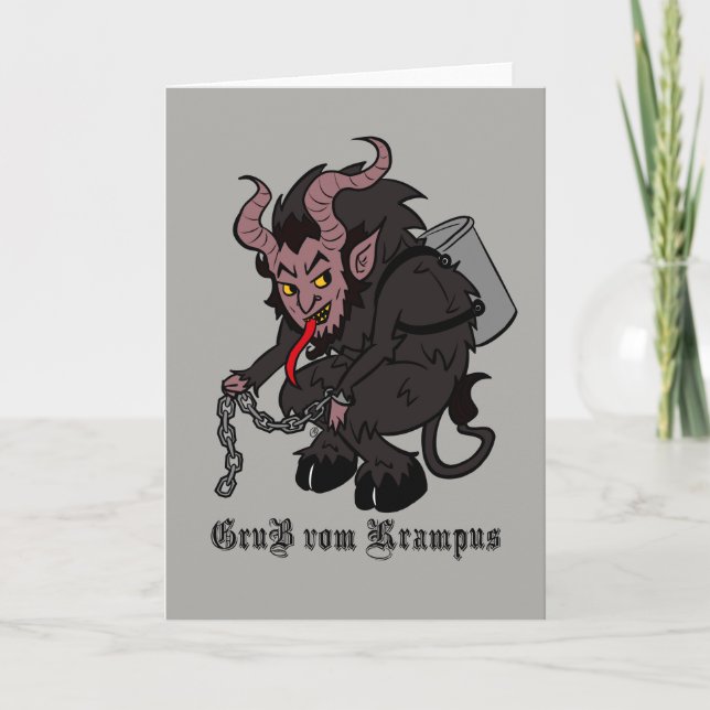 Greetings from Krampus in Brown Holiday Card (Front)