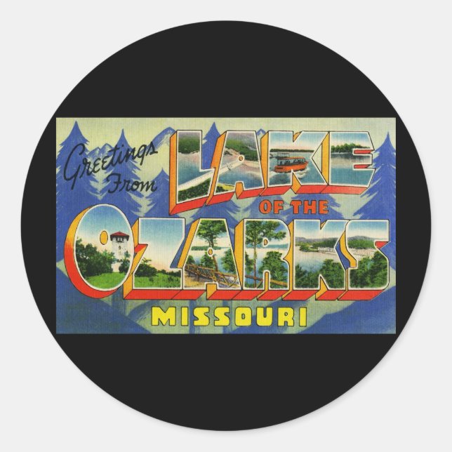 Greetings from Lake of the Ozarks Missouri Classic Round Sticker (Front)