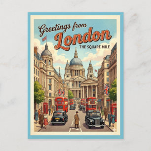 Greetings From London The Square Mile Retro 1950s Postcard