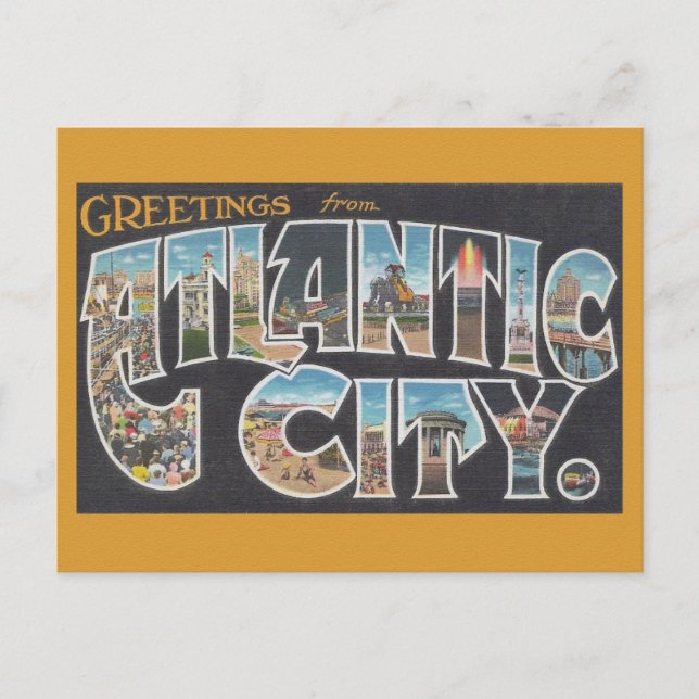 Greetings from Los Atlantic City Vintage  Postcard (Front)