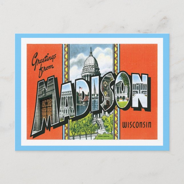 Greetings From Madison Wisconsin US City Postcard (Front)