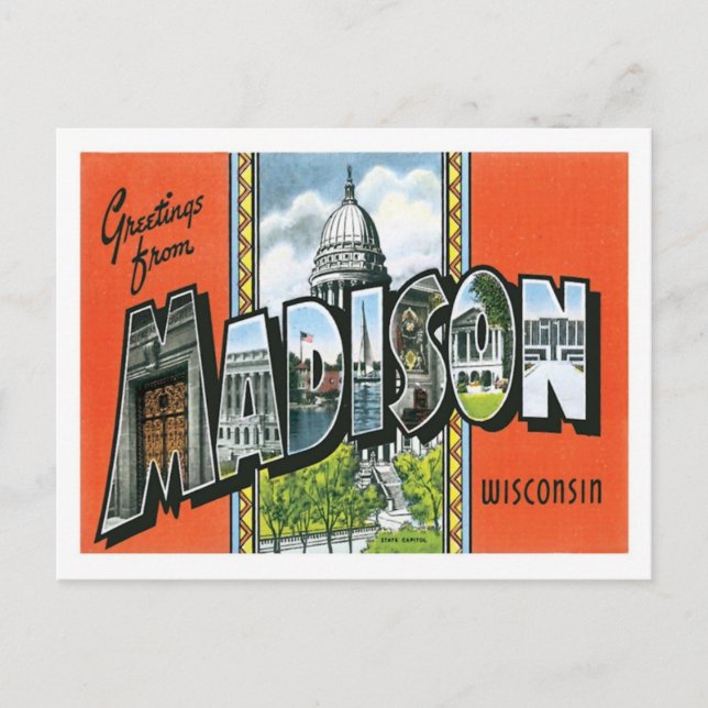 Greetings From Madison Wisconsin US City Postcard (Front)