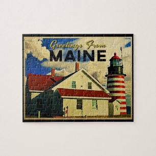 Greetings From Maine Lighthouse Jigsaw Puzzle