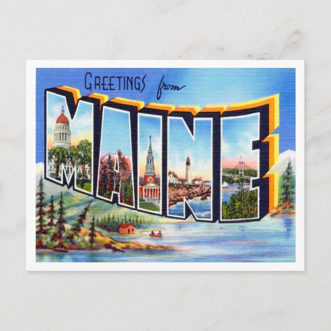Greetings from Maine Vintage Travel Postcard (Front)