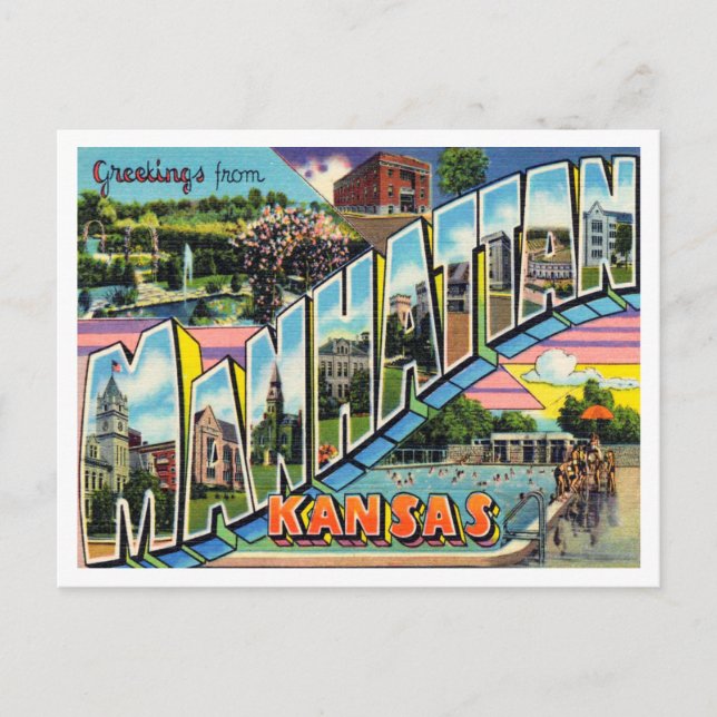 Greetings from Manhattan, Kansas Vintage Travel Postcard (Front)