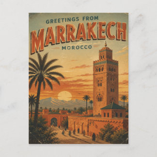 Greetings From Marrakech, Morocco Vintage Travel Holiday Postcard