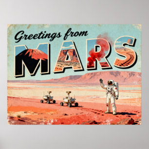 Greetings from Mars Retro Sci-Fi Poster