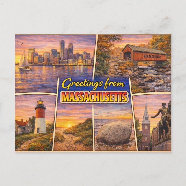Greetings From Massachusetts Postcard (Front)