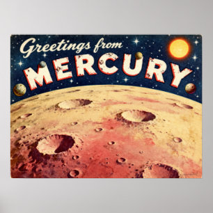 Greetings from Mercury Retro Sci‑Fi Poster