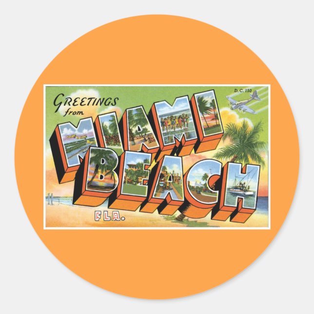 Greetings from Miami Beach, Florida! Classic Round Sticker (Front)