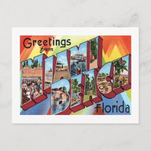 Greetings From Miami Beach Vintage Large Letter Postcard