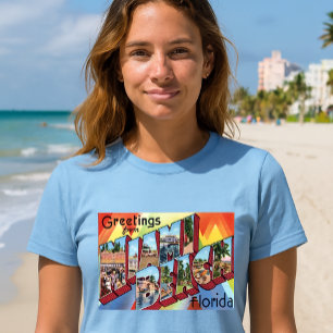Greetings From Miami Beach Vintage Large Letter T-Shirt