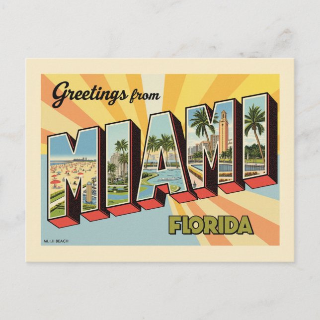 Greetings from Miami Florida Vintage Postcard (Front)