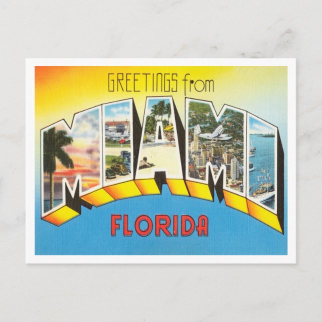 Greetings from Miami, Florida Vintage Travel Postcard (Front)