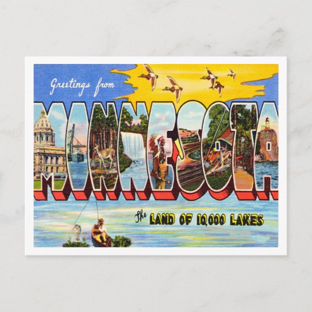 Greetings from Minnesota Vintage Travel Postcard (Front)