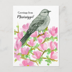 Greetings from Mississippi Mockingbird Magnolia Postcard