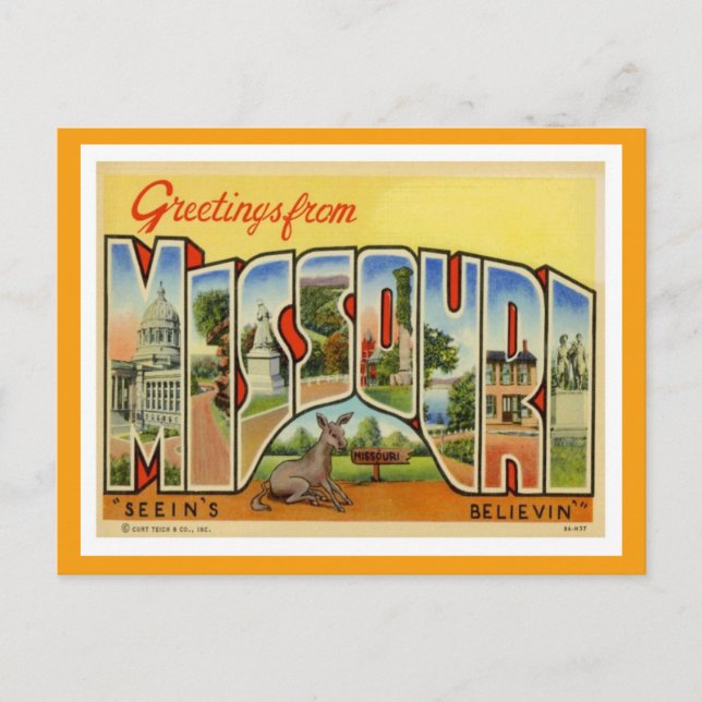 Greetings From Missouri Vintage Postcard (Front)