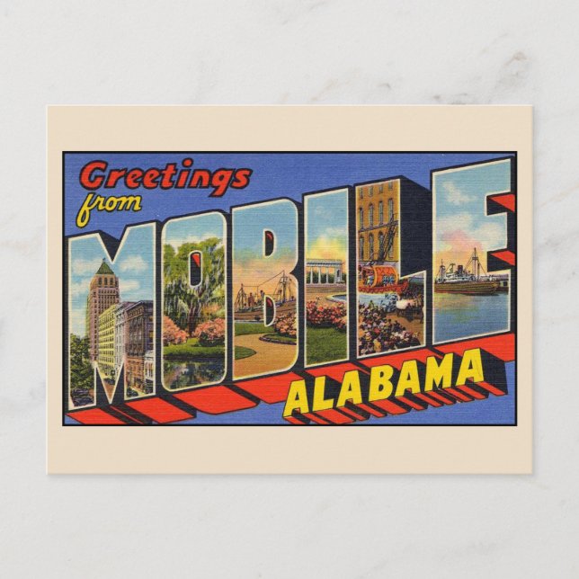 Greetings from Mobile Alabama Letter Postcard (Front)