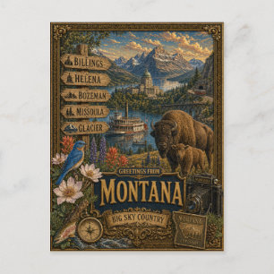 Greetings From Montana Vintage Retro Art Postcard