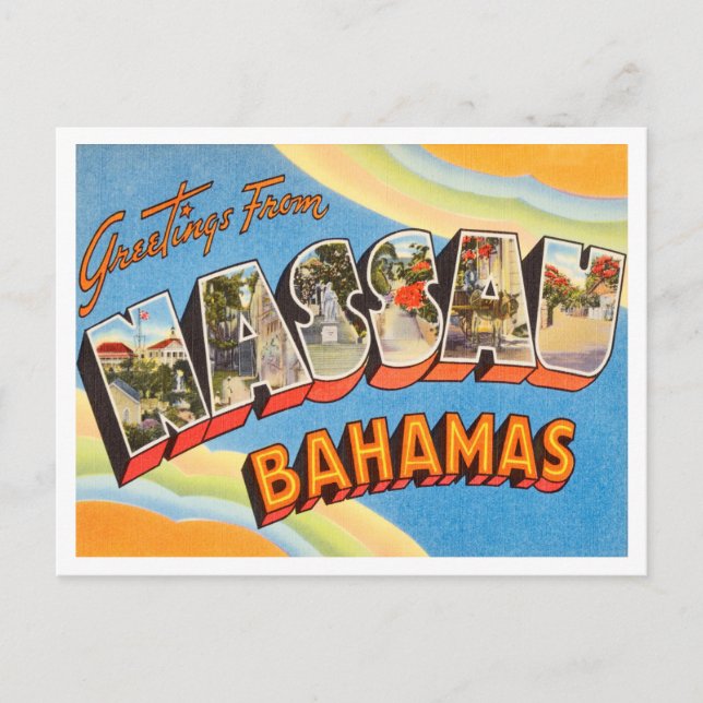 Greetings from Nassau, Bahamas Vintage Travel Postcard (Front)